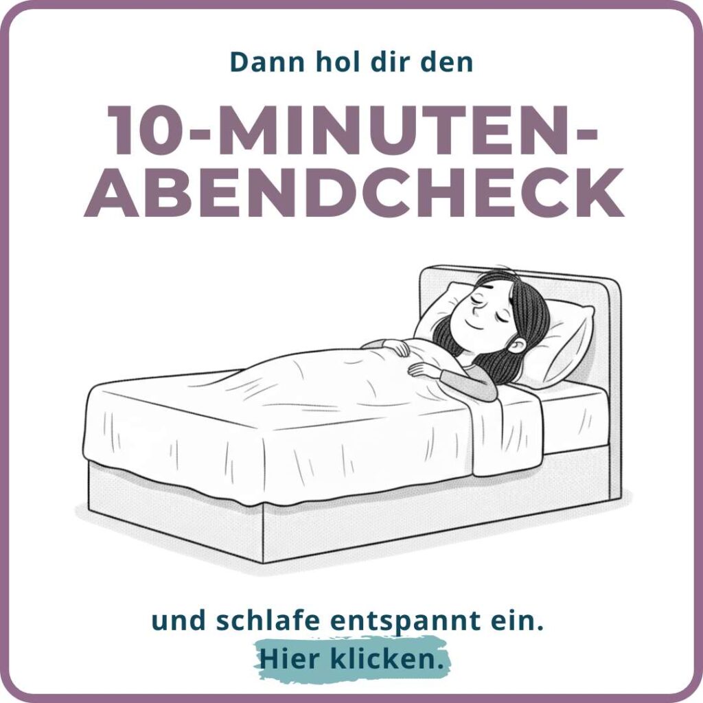 Frau schläft entspannt, weil sie sich den 10-Minurten-Abendcheck geholt hat.