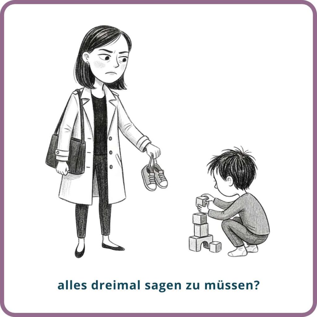 Mutter ist genervt, weil das Kind nicht hört.