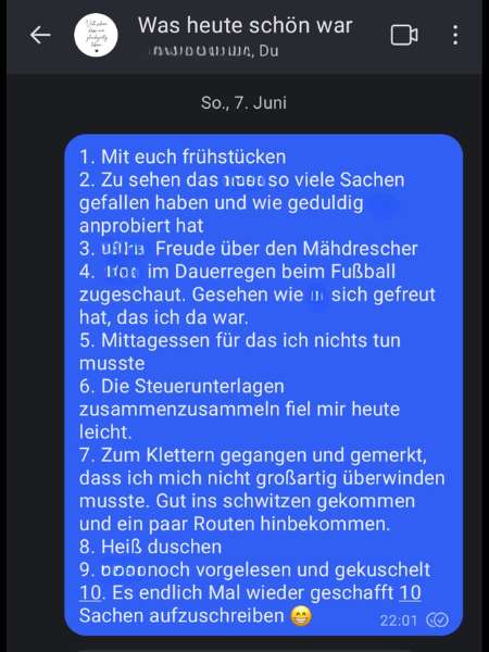 Chatverlauf in der "Was heute schön war" Gruppe